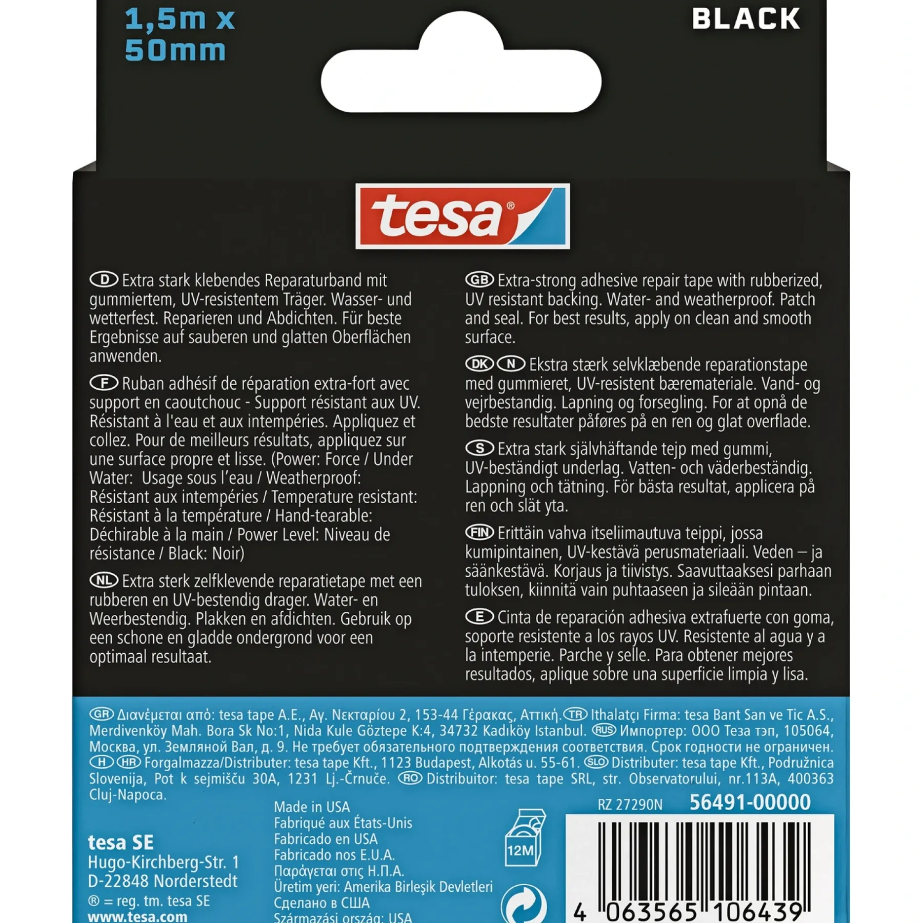 ULTRA POWER UNDER WATER REPARATIONSTAPE 50 MM X 1,5 M SORT>Tesa Discount
