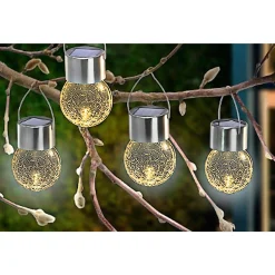 Solcellelamper ^ Veli Line 4-PAK SOLCELLE KUGLE STÅL 9 CM