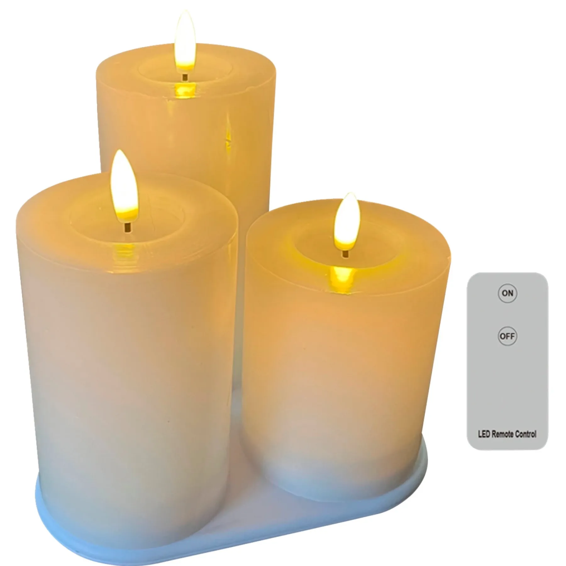 3-PAK HVIDE Ø7,5X10+12,5+15 CM GENOPLADELIGE LED BLOKLYS>Veli Line Best