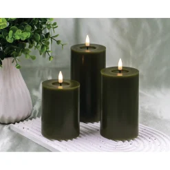3-PAK OLIVENGRØNNE Ø 7,5X10+12,5+15 CM LED BLOKLYS>Veli Line Sale
